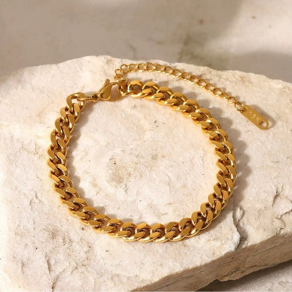 18K Gold Plated Chain Bracelet - Gold Jewelry - Picture 1 of 6
